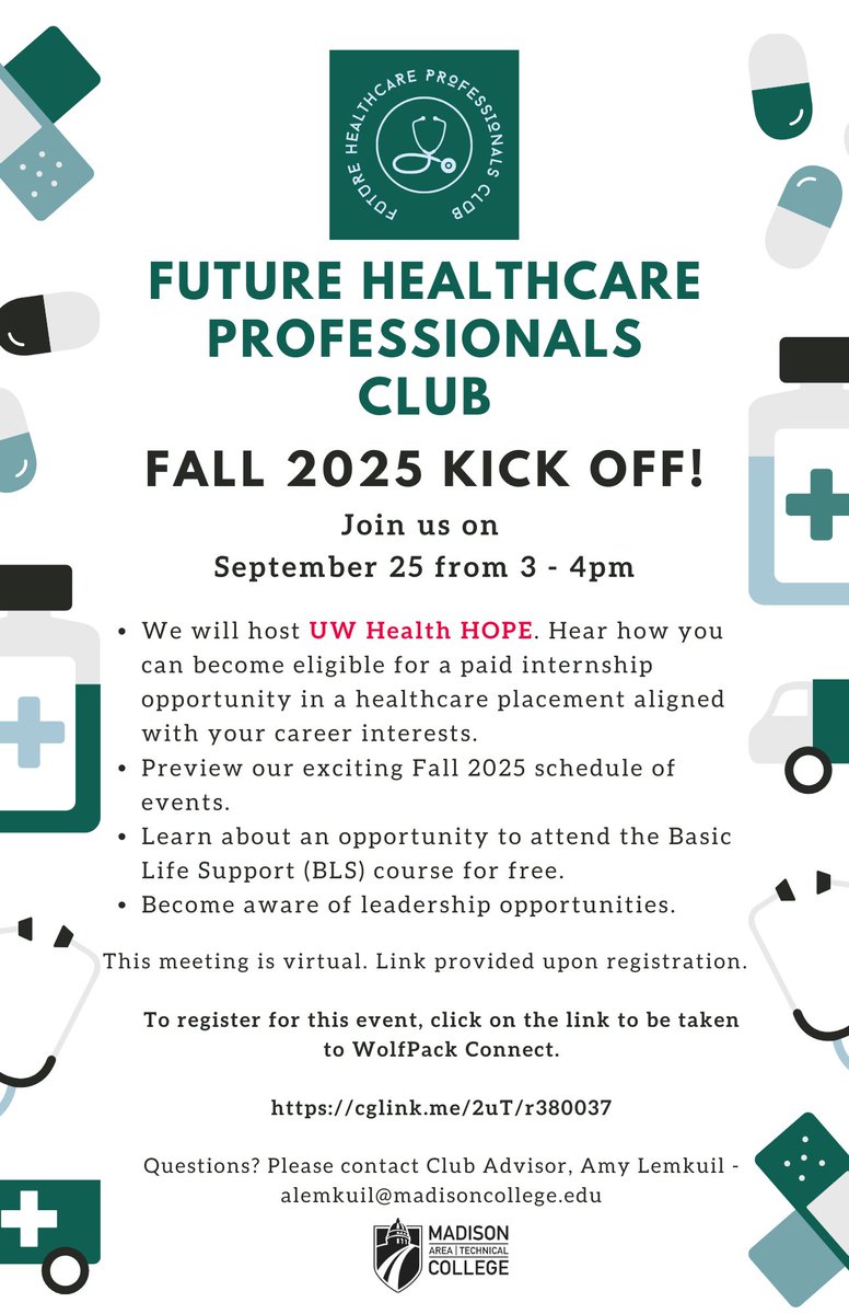 MadisonCollSOHS's tweet image. Please see below regarding our Future Healthcare Professionals (FHP) Club! Membership is open to any student who has an interest in a Health Science or Nursing career pathway.