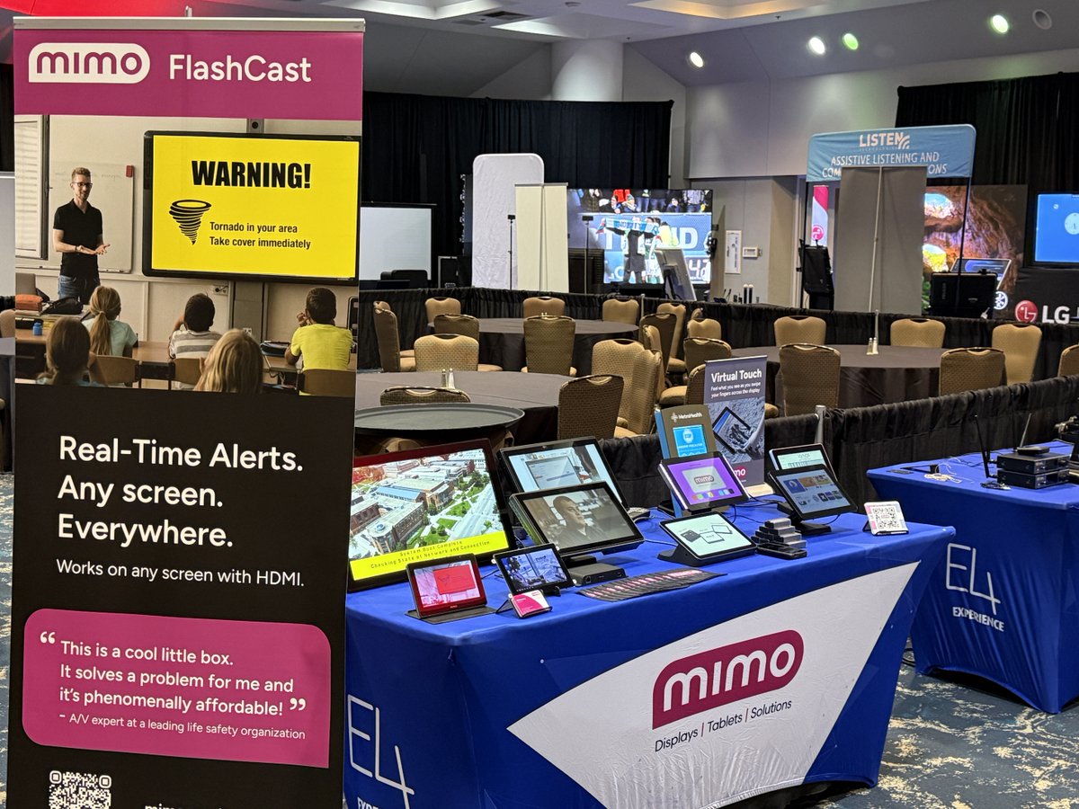 MimoDisplay's tweet image. Mimo is in Santa Clara today for #E4Experience. Stop by to see the latest displays, tablets and AV solutions. We&apos;re excited to show off the newest additions to our Adapt line of commercial Android tablets, as well as the award-winning Mimo FlashCast. mimomonitors.com/pages/trade-sh…