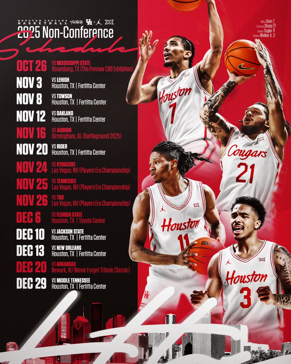 Houston Men's Hoops ๐ ๐พ (@uhcougarmbk) on Twitter photo ๐จ SCHEDULE ALERT ๐จ
Our 2025-26 non-conference schedule is here...
Join <a href="/lossyuzan/">Milos Uzanโน</a>, <a href="/emanuelsharp_/">Emanuel Sharp</a>, <a href="/joseph_tugler/">Joseph Tugler</a>, <a href="/ramonwalker04/">Ramon Walker</a> & Coogs in Fertitta Center!
#ForTheCity x #GoCoogs
๐๏ธ โ bit.ly/41JQs1Z
๐ โ bit.ly/4mRJ90B ๐จ SCHEDULE ALERT ๐จ
Our 2025-26 non-conference schedule is here...
Join <a href="/lossyuzan/">Milos Uzanโน</a>, <a href="/emanuelsharp_/">Emanuel Sharp</a>, <a href="/joseph_tugler/">Joseph Tugler</a>, <a href="/ramonwalker04/">Ramon Walker</a> & Coogs in Fertitta Center!
#ForTheCity x #GoCoogs
๐๏ธ โ bit.ly/41JQs1Z
๐ โ bit.ly/4mRJ90B
