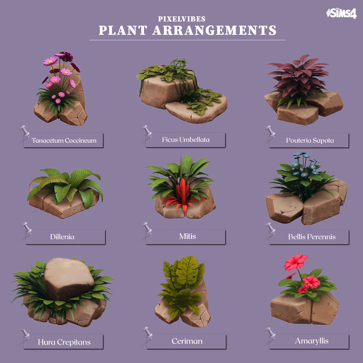 Plant Arrangements - patreon.com/pixelvibes #Sims4 #Sims4Cc #ts4cc #TS4 #TheSims4 #maxismatch #plant #flower #flowers #plants