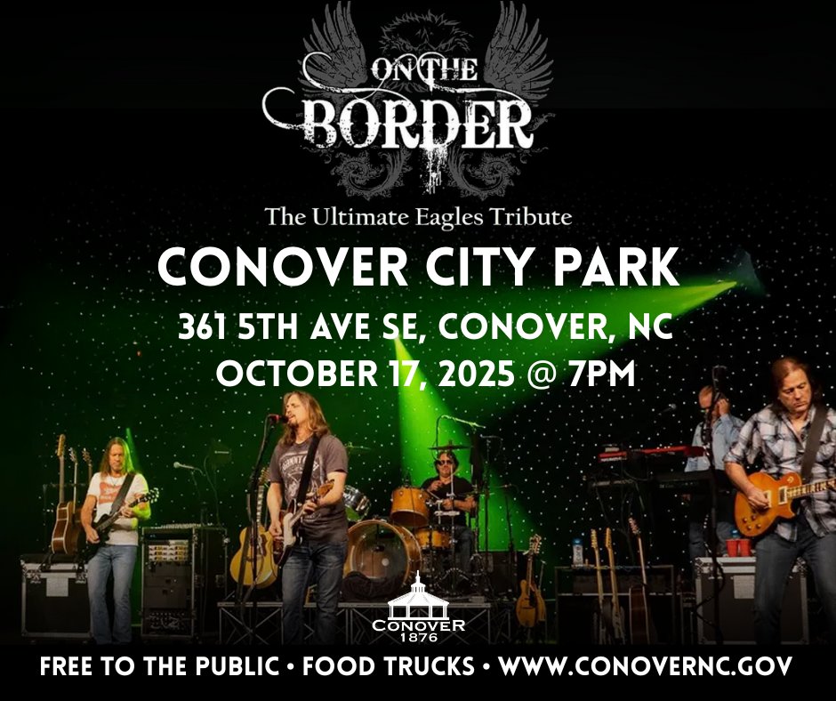 🎸 Join us for a family friendly evening of music and fun featuring On the Border, the Ultimate Eagles Tribute. 

🌭 Food trucks open at 6pm, music starts at 7pm.