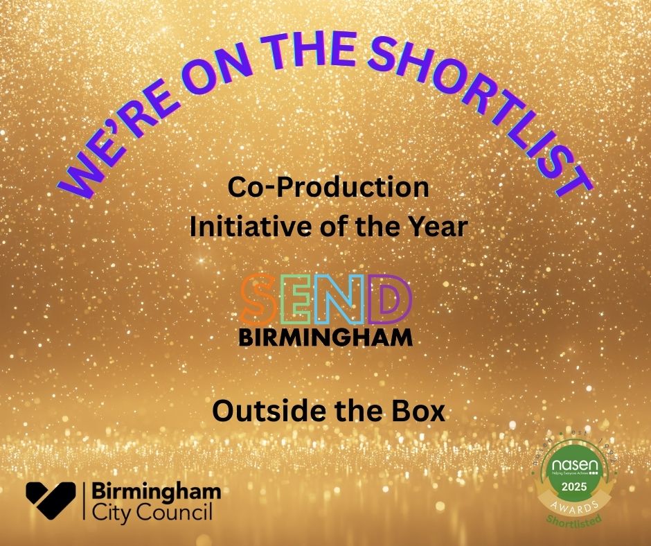 BhamCityCouncil's tweet image. 🏆 We’re thrilled that Birmingham’s SEND Local Offer – Outside the Box has been shortlisted for Co-Production Initiative of the Year!

A huge thank you to everyone involved in making this a success.

#CYPNowAwards #SEND #CoProduction