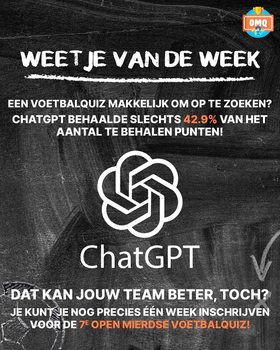 Team ChatGPT wordt laatste 😉

Dit kan jij met jouw team beter, toch? Geef je nog snel op: er zijn nog maar enkele plaatsen beschikbaar!