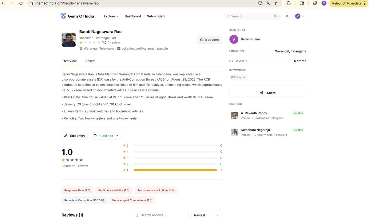 > you can rate Uber drivers, 
> you can rate food delivery, and urban clap services

but not public "servants" like lineman, field assistant, ration providers, tehsildars, or collectors.

no more, we are fixing that gemsofindia.org