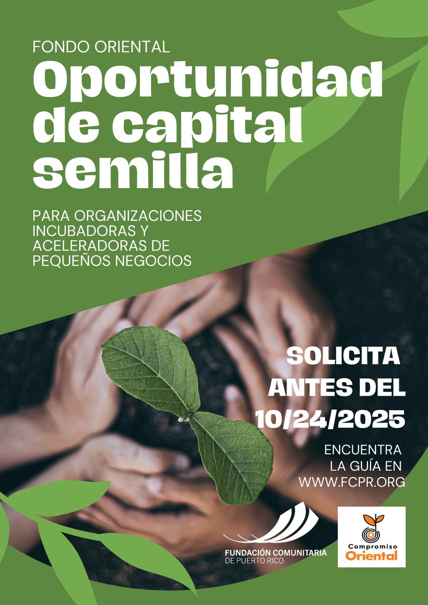 📢 ¡Convocatoria Abierta!
El Fondo Oriental 2025 busca organizaciones sin fines de lucro en PR con programas de incubación o aceleración de microempresas.
🗓️ Cierra: 24/oct/2025
🔗 fcpr.org/fondo-oriental…
📩 becasydonativos@fcpr.org