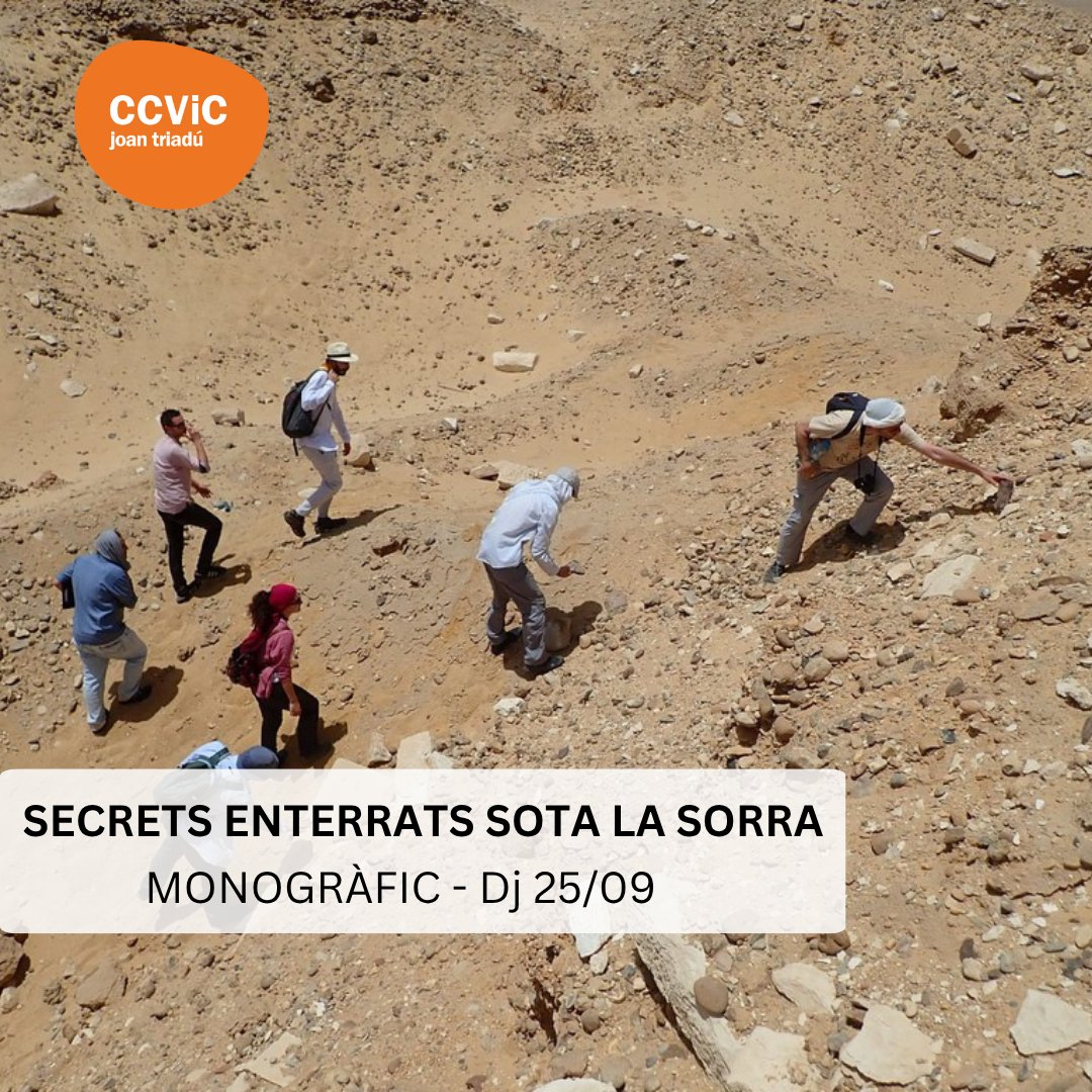 [INSCRIPCIONS TARDOR]  🍁
👉Secrets enterrats sota la sorra. Xerrada
Les missions de l'institut IEPOA de la UAB a Saqqara (Egipte)
📆Dijous 25 de setembre al <a href="/CCVicJoanTriadu/">Centre Cívic Joan Triadú</a>
⏰18.30 h - 20 h
✍️ Inscripcions:  bit.ly/458rhac