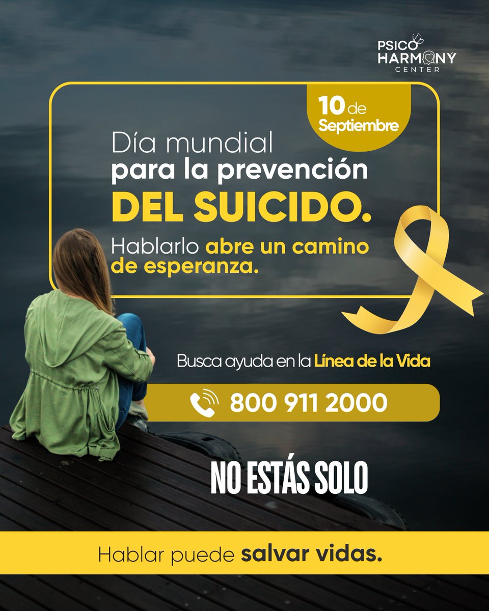 pharmonycenter's tweet photo. 💛 Hoy, en el Día Mundial para la Prevención del Suicidio, quiero recordarte algo profundo: hablar de lo que duele no es debilidad, es un acto de valentía.

Línea de la Vida 800 911 2000
#PrevencionDelSuicidio #SaludMental #NoEstasSolo https://t.co/Z9gtYE2XXo