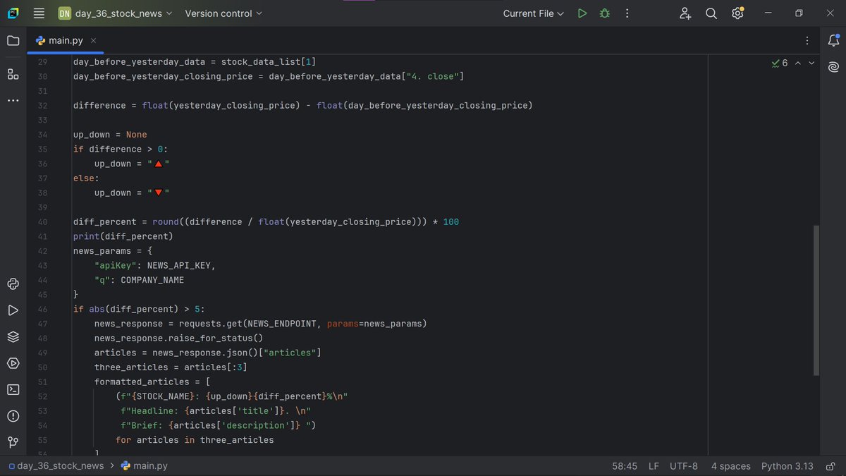 bluedev_py's tweet image. Day 36/100 – Intermediate+
> Built a Stock News Monitoring Project
> Get an SMS when your stock hits a target % + latest company news 📱📰
#100DaysOfCode
#pythonprogramming
#pythononlinetraining