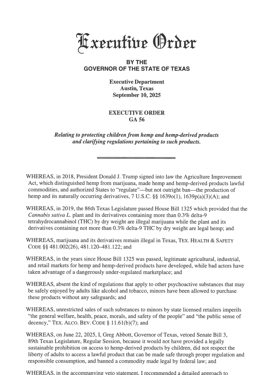 🌿 🚬 THIS EXECUTIVE ORDER HITS HARDER THAN A DAB RIG AT A DORM PARTY.

SOMEONE TELL THE GOVERNOR TO PASS THE CHIPS. #txlege 💨