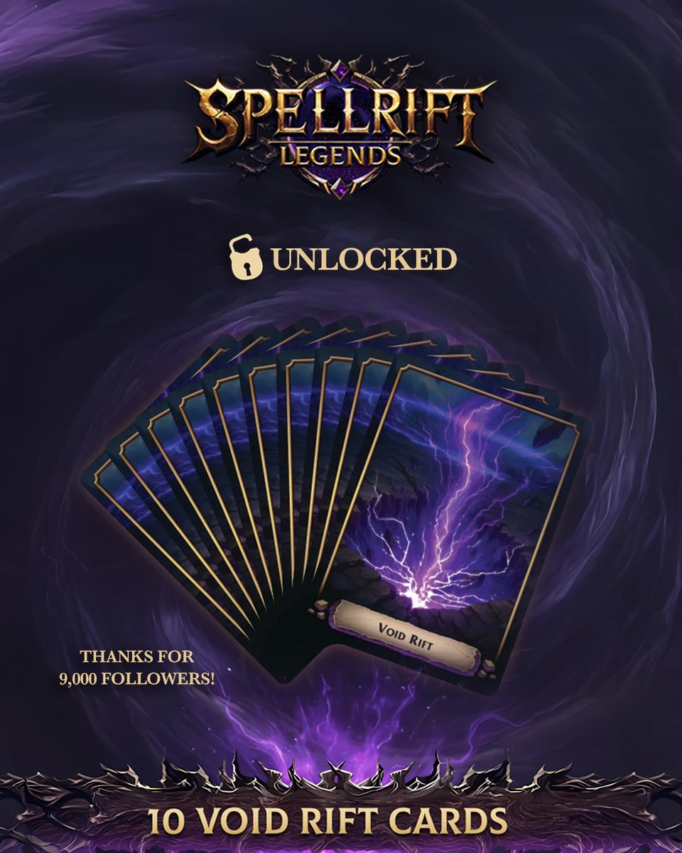 9,000 followers reached! 10 Void Rift Cards unlocked for Spellrift Legends!

Help us hit 10,000 to reveal a New World Tile!

Follow &amp; join here: gamefound.com/projects/drago…

#SpellriftLegends #BoardGames #TabletopGaming