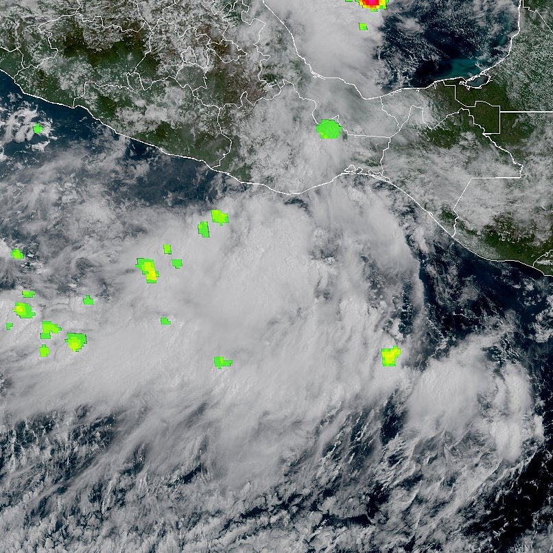 NHC_TAFB's tweet photo. Recent GOES-19 animations suggest a surface low attempting to develop in the vicinity of 13.5N 96.5W, associated with Invest #ep95 and offshore of #Oaxaca Mexico. Models continue to suggest high potential for tropical development during next 7 days. https://t.co/Kl7TQ1aAEQ https://t.co/xUBwcBydTF
