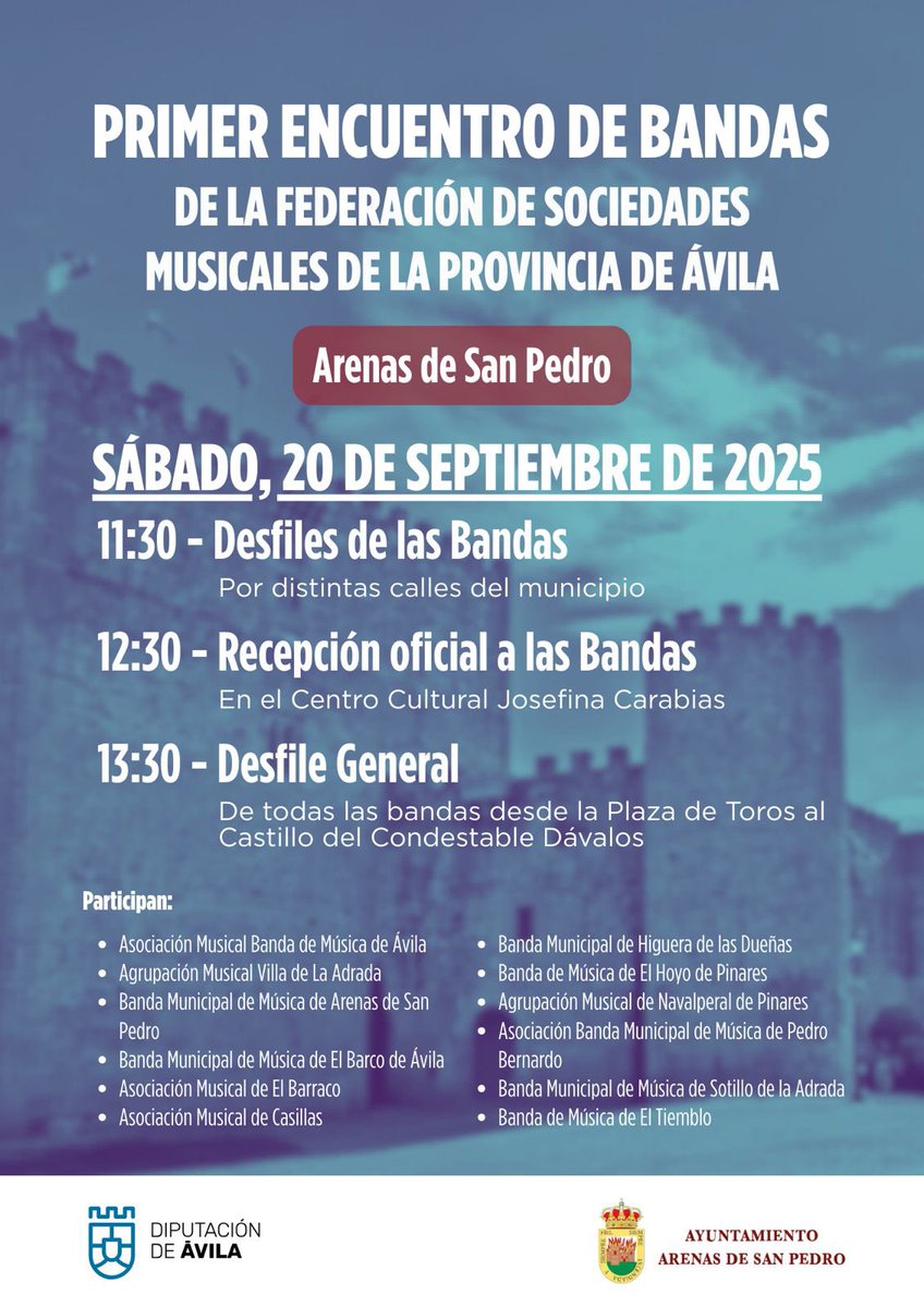 Las bandas de música unidas en su primer encuentro de la Federación!!!
Nos vemos en Arenas De San Pedro!!!