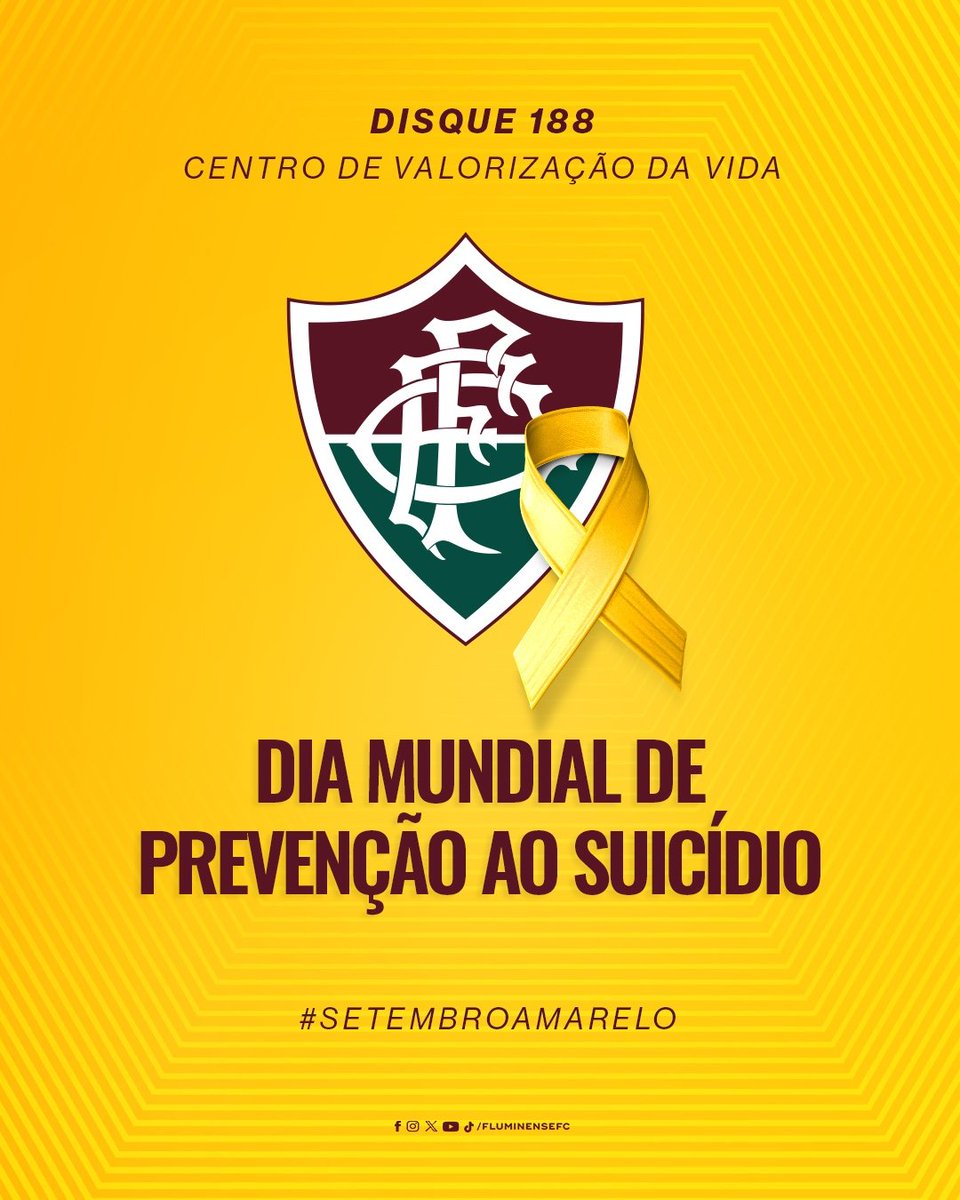 No Brasil, em média, 38 pessoas tiram a própria vida a cada dia. 

Devemos reforçar o combate a estigma do assunto saúde mental. Tratá-lo com maturidade e responsabilidade. 

Fale com seus familiares e amigos, esteja atento, note sinais. 

Se precisar, peça ajuda. Ligue 188.