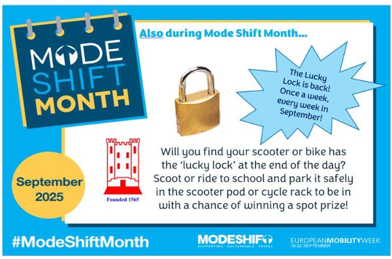 WGES2022's tweet photo. As part of Mode Shift Month, the 'Lucky Lock' is back! Keep your eyes peeled. Will you find your scooter or bike has the 'lucky lock' at the end of the day? #ModeShiftMonth @TeamModeshift @activetraveleng https://t.co/4ZtpEkzo7T