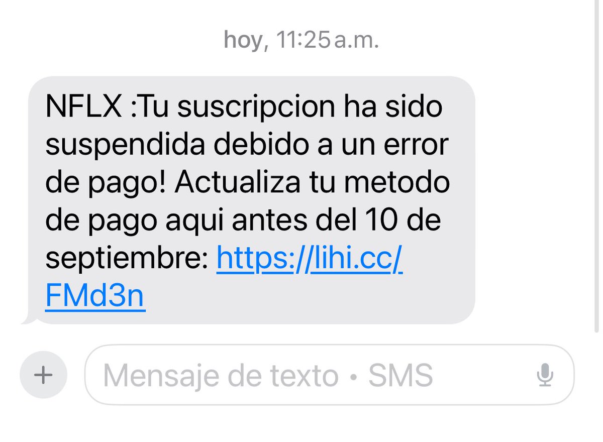Noridaoficial's tweet photo. Ojo con esto que llega por SMS. Va un enlace donde piden datos de tarjeta de crédito. Es tremendo robo.  @NetflixLAT https://t.co/HpO46DN7DL