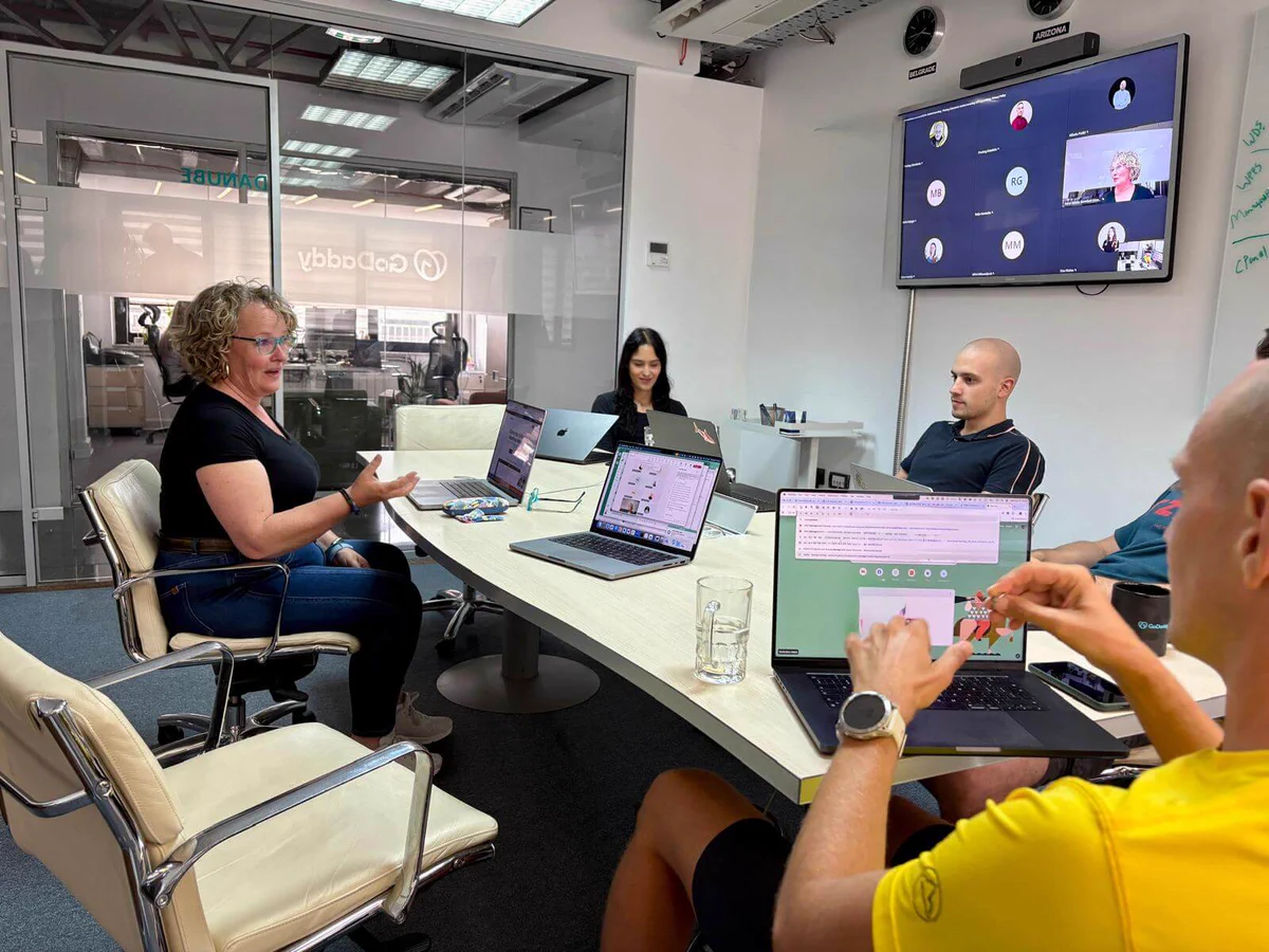 Anne-Mieke Bovelett presenting on web accessibility to the ManageWP team
