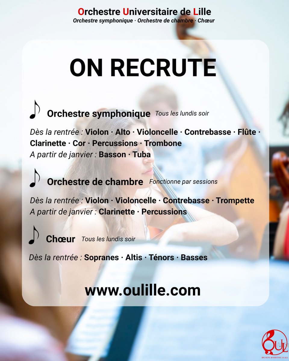 Il est encore temps de postuler pour nous rejoindre à la rentrée 🥳🎶 #orchestreuniversitaire #lille
