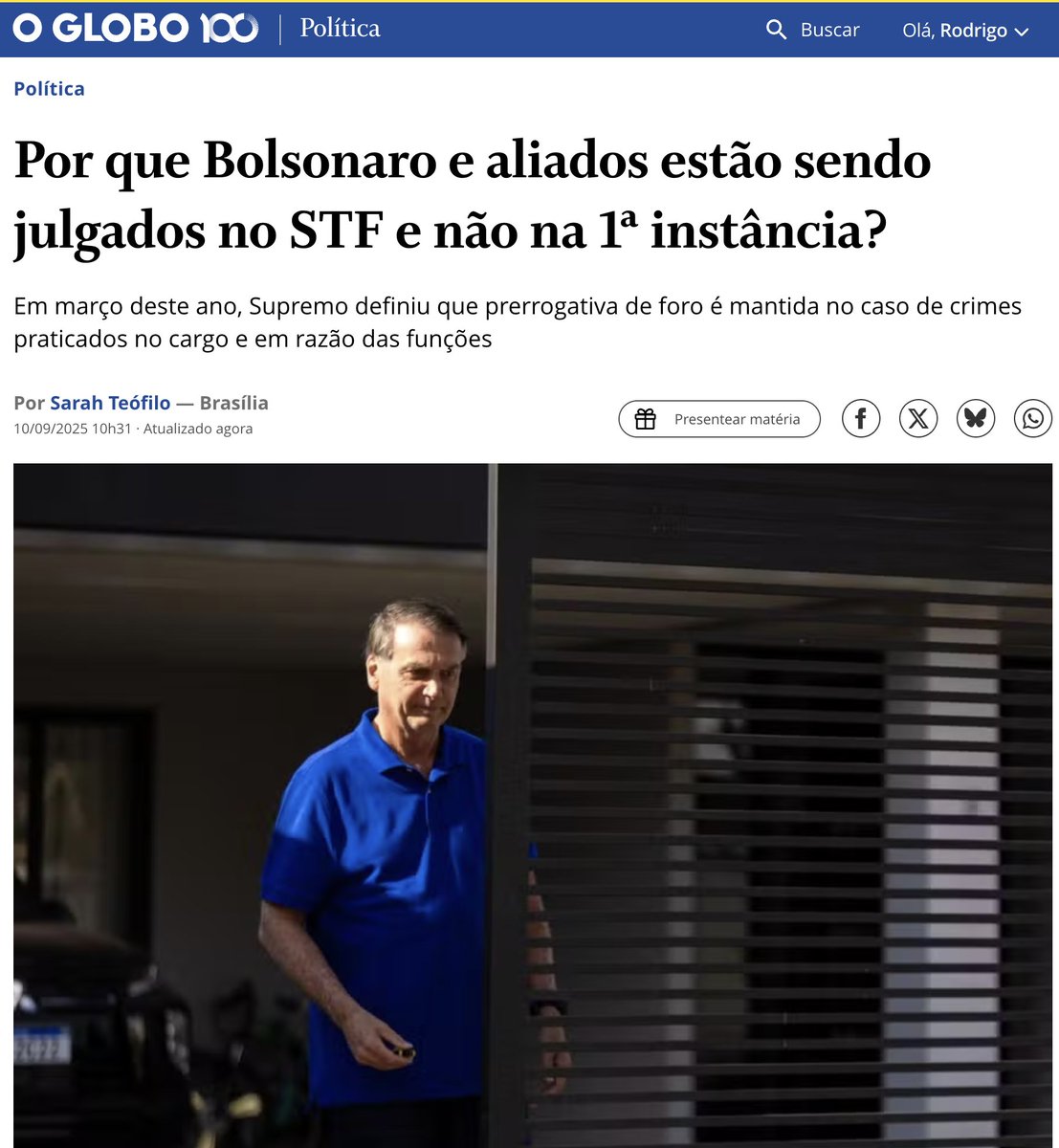 O Globo querendo dar "aula" para o Fux de direito, ignorando o casuísmo desta mudança feita sob medida para Bolsonaro... 🤡
