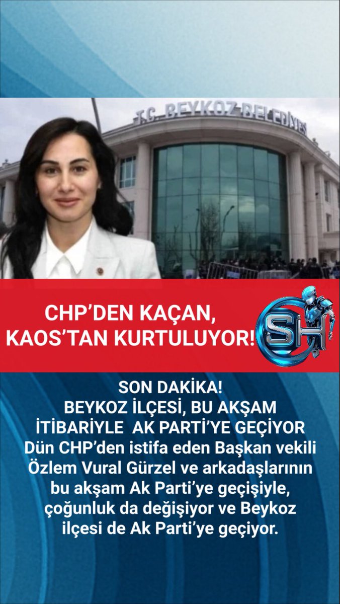 CHP’DEN KAÇAN, KAOS’TAN KURTULUYOR!

SON DAKİKA!
BEYKOZ İLÇESİ, BU AKŞAM İTİBARİYLE AK PARTİ’YE GEÇİYOR
Dün CHP’den istifa eden Başkan vekili Özlem Vural Gürzel ve arkadaşlarının bu akşam Ak Parti’ye geçişiyle, çoğunluk da değişiyor ve Beykoz ilçesi de Ak Parti’ye geçiyor.