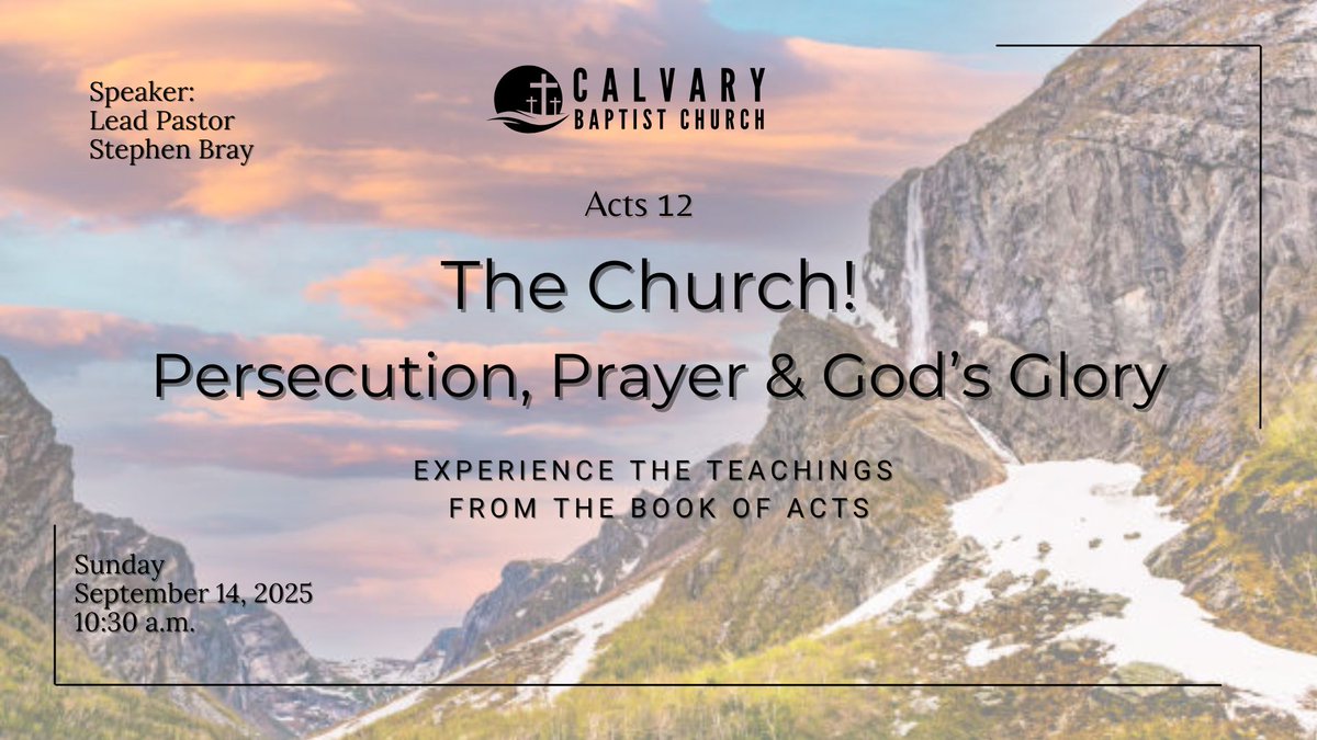 calvarystjohns's tweet image. Join us this Sunday at 10:30 a.m. as we worship God together. 
This week, Pastor Steve Bray will be speaking from Acts 12, "The Church! Persecution, Prayer &amp;amp; God's Glory"
#calvarybaptistnl
#sundayworship
#fallkickoff
#fallkickoffbreakfast