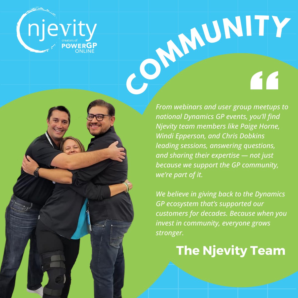 Njevity's tweet photo. We donโt just support the #DynamicsGP communityโweโre part of it. From user groups to national events, the Njevity team shows up to teach, learn, and give back.
#Njevity #PowerGPOnline #GPCommunity https://t.co/b649I6N0am