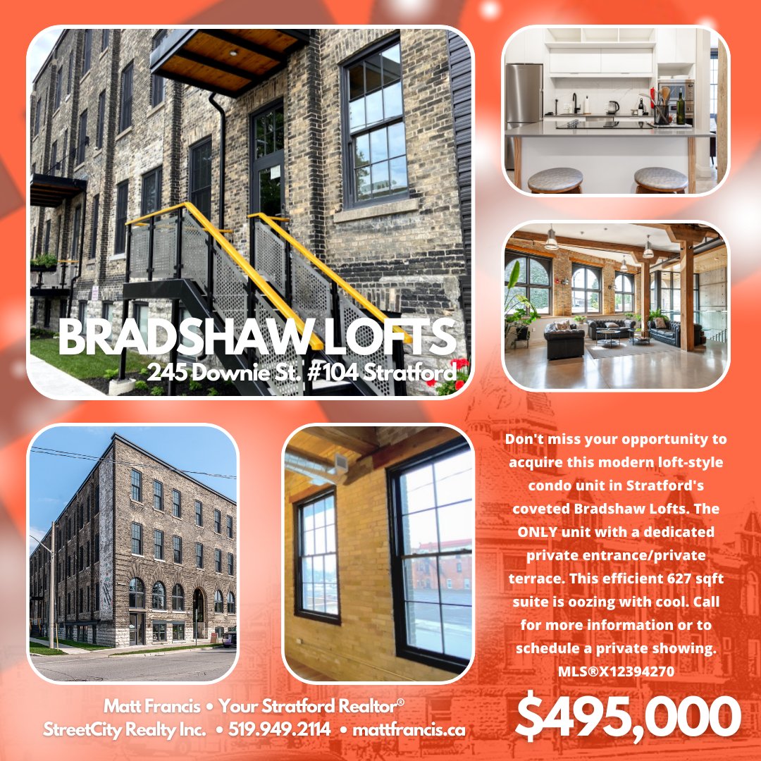 MattFrancisSC's tweet image. New Listing!

245 Downie St. Unit#104 • Stratford, On • MLS®X12394270 • $495,000

mattfrancis.ca/mylistings.htm…

#StratfordRealEstate #YourStratfordRealtor #StratfordON #StreetCityRealty #StreetCityStratford #REALTOR #ForSale