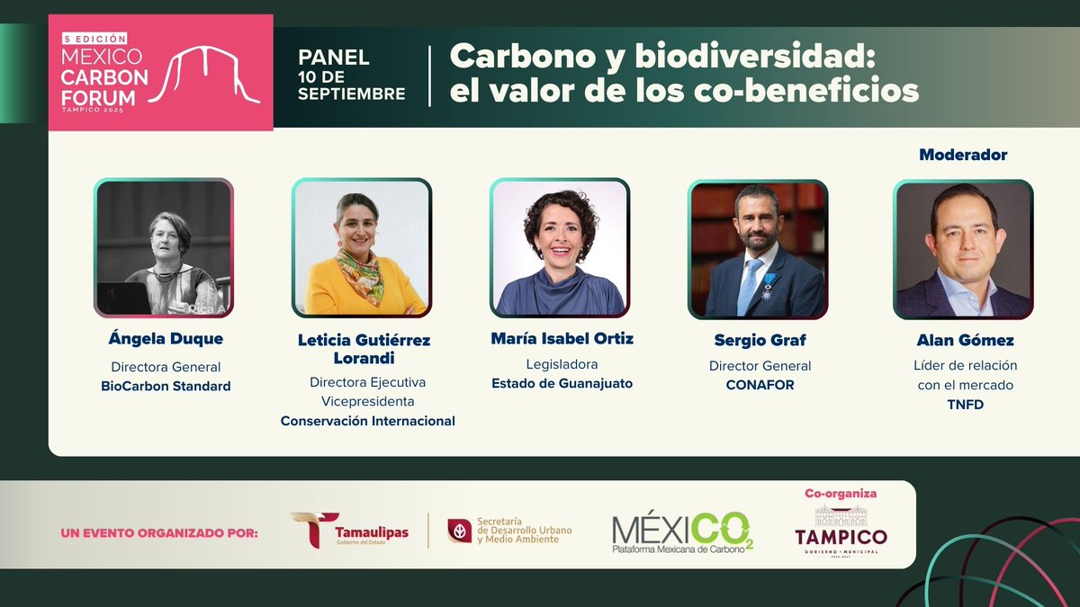 Conservación Internacional México (@_cimexico) on Twitter photo Hoy arranca #MexicoCarbonForum2025 en Tampico. Nuestra VP, <a href="/LetiGLorandi/">Leti Gutiérrez Lorandi</a>, participará en el panel 'Carbono y Biodiversidad: el valor de los co-beneficios', junto a <a href="/MarisaaOrtizMan/">Marisa Ortiz</a> <a href="/sergio_grafm/">Sergio Graf Montero</a> . Hoy arranca #MexicoCarbonForum2025 en Tampico. Nuestra VP, <a href="/LetiGLorandi/">Leti Gutiérrez Lorandi</a>, participará en el panel 'Carbono y Biodiversidad: el valor de los co-beneficios', junto a <a href="/MarisaaOrtizMan/">Marisa Ortiz</a> <a href="/sergio_grafm/">Sergio Graf Montero</a> .