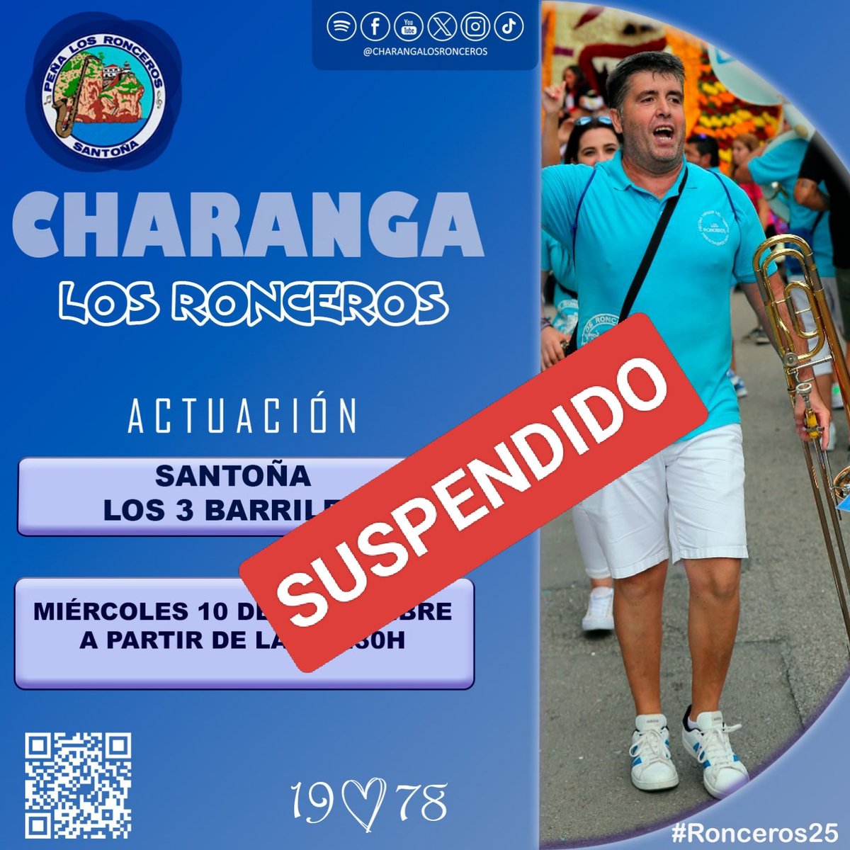 Lamentamos comunicaros que el concierto de hoy de Los 3 Barriles queda suspendido.