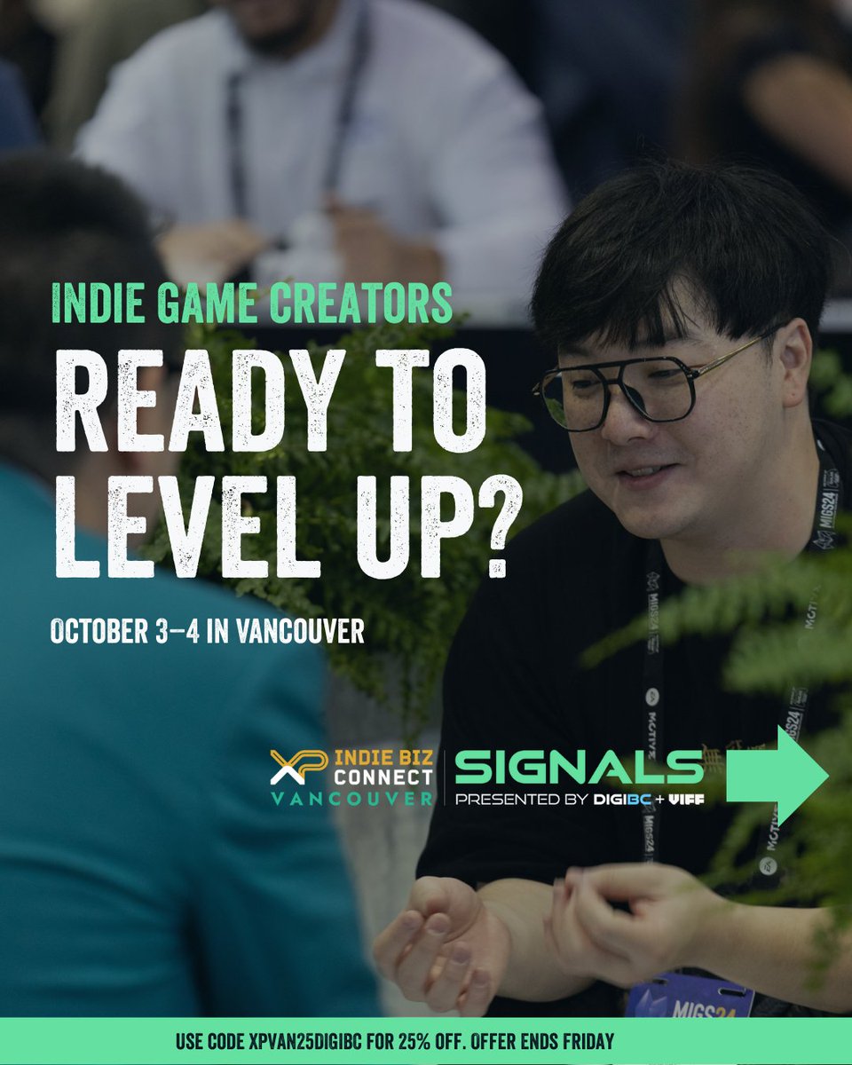 DigiBC's tweet image. On Oct 3–4, XP Indie Biz Connect + Beta Lounge is where you can learn the business of games.  

Use code XPVAN25DIGIBC at checkout for 25% off both Business and VIP Passes.  

Register here: signals.digibc.org/beta-lounge-xp… #XPIndieBiz #BetaLounge #GameDev #VancouverGames