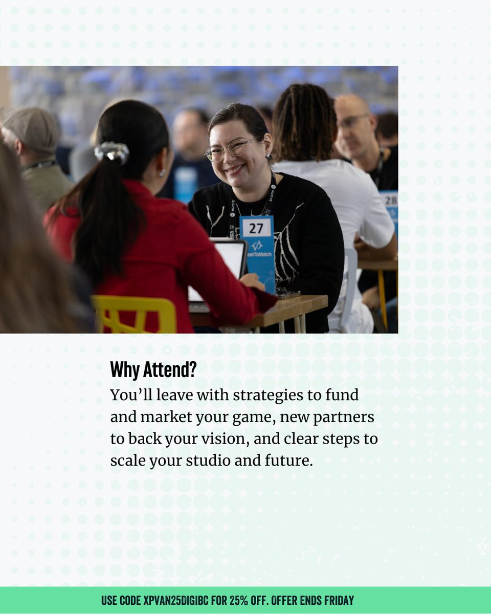 DigiBC's tweet image. On Oct 3–4, XP Indie Biz Connect + Beta Lounge is where you can learn the business of games.  

Use code XPVAN25DIGIBC at checkout for 25% off both Business and VIP Passes.  

Register here: signals.digibc.org/beta-lounge-xp… #XPIndieBiz #BetaLounge #GameDev #VancouverGames