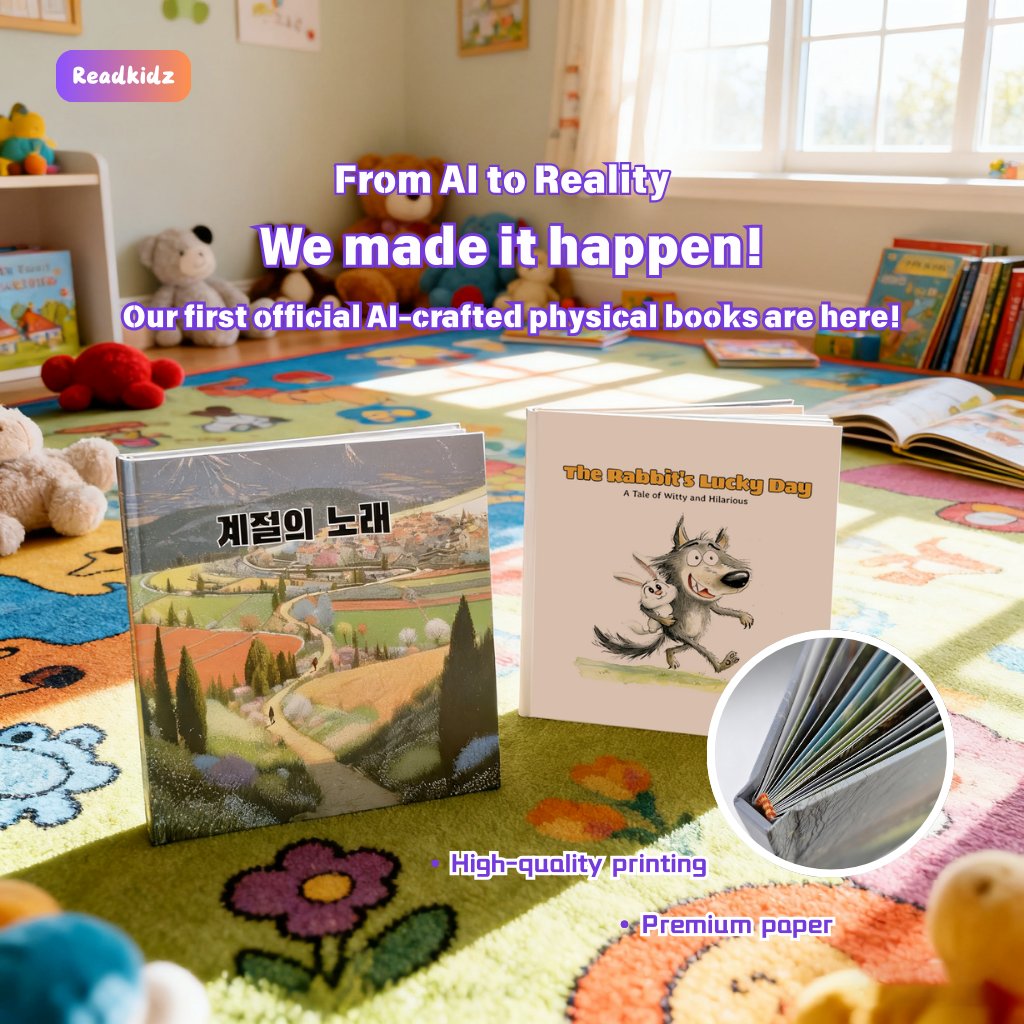 ReadKidz's tweet photo. Ever wondered what it would be like to hold your AI story in your hands? We did, and we made it a reality! 🤩

We used the Readkidz ourselves to create this stunning children's book. The vibrant colors, the feel of the pages... it's just magical. Your digital stories can now be real books to read and share.

Now, it's your turn. Let's make your unique masterpiece a reality. 👇
https://t.co/kwcw0GUFLk

#Readkidz #AIbooks #DreamBig #BookPublishing #Kidlit #CreateWithAI