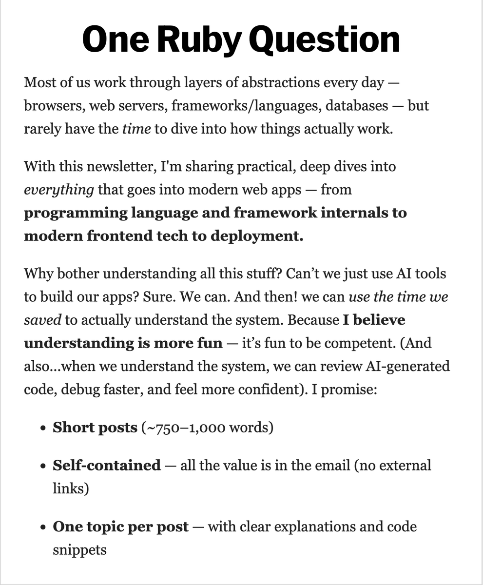 bhumi1102's tweet image. It&apos;s been a while since I shared, so:

I write a #ruby, #rails newsletter. Subscribe and tell your friends (if you feel like it:):