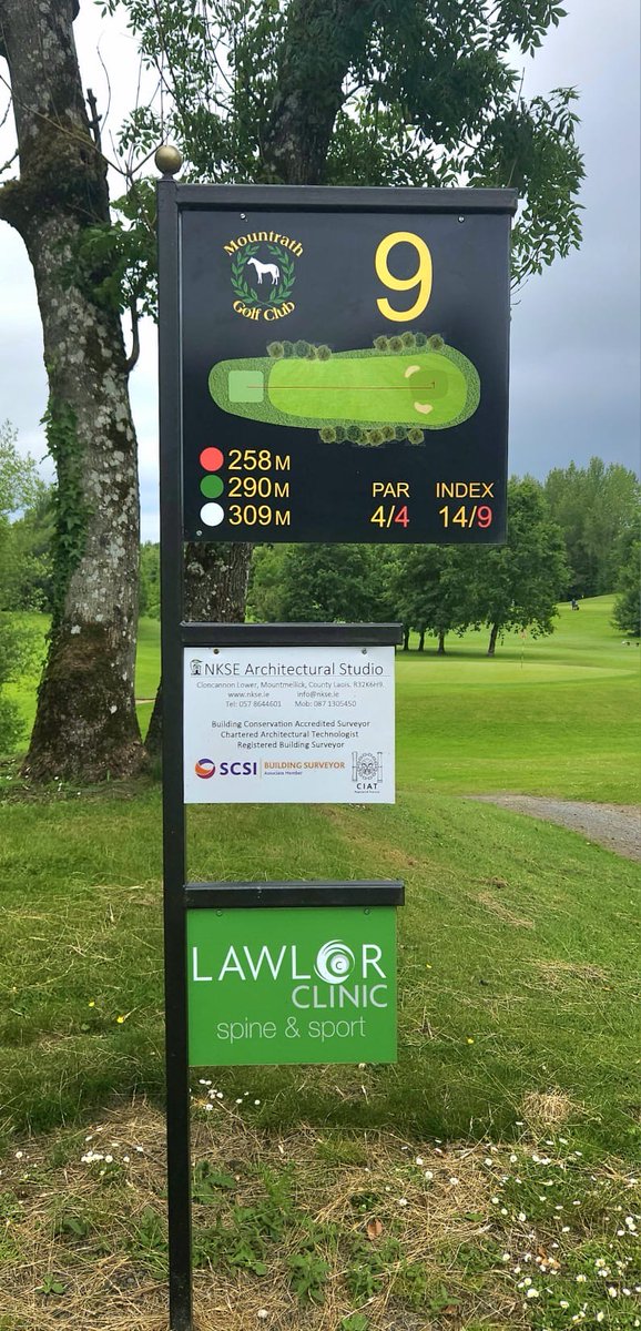 Huge thanks to our sponsor on the 9th tee!

NKSE Architectural Studio (bcfarchitects.ie)
&amp;

Lawlor Clinic, Spine &amp; Sport (lawlorclinic.ie)

Mountrath Golf Club appreciates your valued support and we would encourage our members and guests to avail of their services!