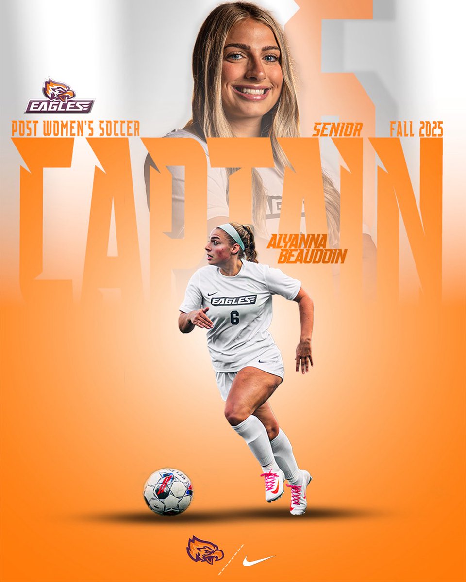 postwsoccer's tweet image. 🟠Fall 2025 Captains🟠

📍Junior - Aryn Nisbet
📍Graduate - Hannah Marriott
📍Graduate - Alyanna Beaudoin
📍Senior - Zoe Mier
📍Junior - Emely Velasquez

📌Alyanna Beaudoin appointed as our Senior captain for the 2025 season. 

@goposteagles | @cacc_athletics 
#SoarEagles🟠🟣🦅