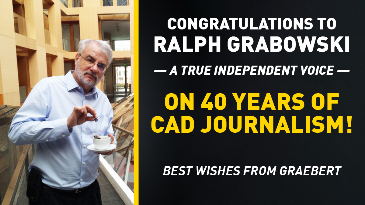 Graebert - ARES CAD Software (@graebertcad) on Twitter photo This month we celebrate <a href="/Ralph_Grabowski/">Ralph Grabowski</a>’s 40 years in CAD journalism! From <a href="/Cadalyst_Mag/">Cadalyst Magazine</a> to #upFronteZine & #WorldCADAccess, his independent voice has shaped our industry and continues to inspire worldwide. Congrats, Ralph! 🎉 This month we celebrate <a href="/Ralph_Grabowski/">Ralph Grabowski</a>’s 40 years in CAD journalism! From <a href="/Cadalyst_Mag/">Cadalyst Magazine</a> to #upFronteZine & #WorldCADAccess, his independent voice has shaped our industry and continues to inspire worldwide. Congrats, Ralph! 🎉