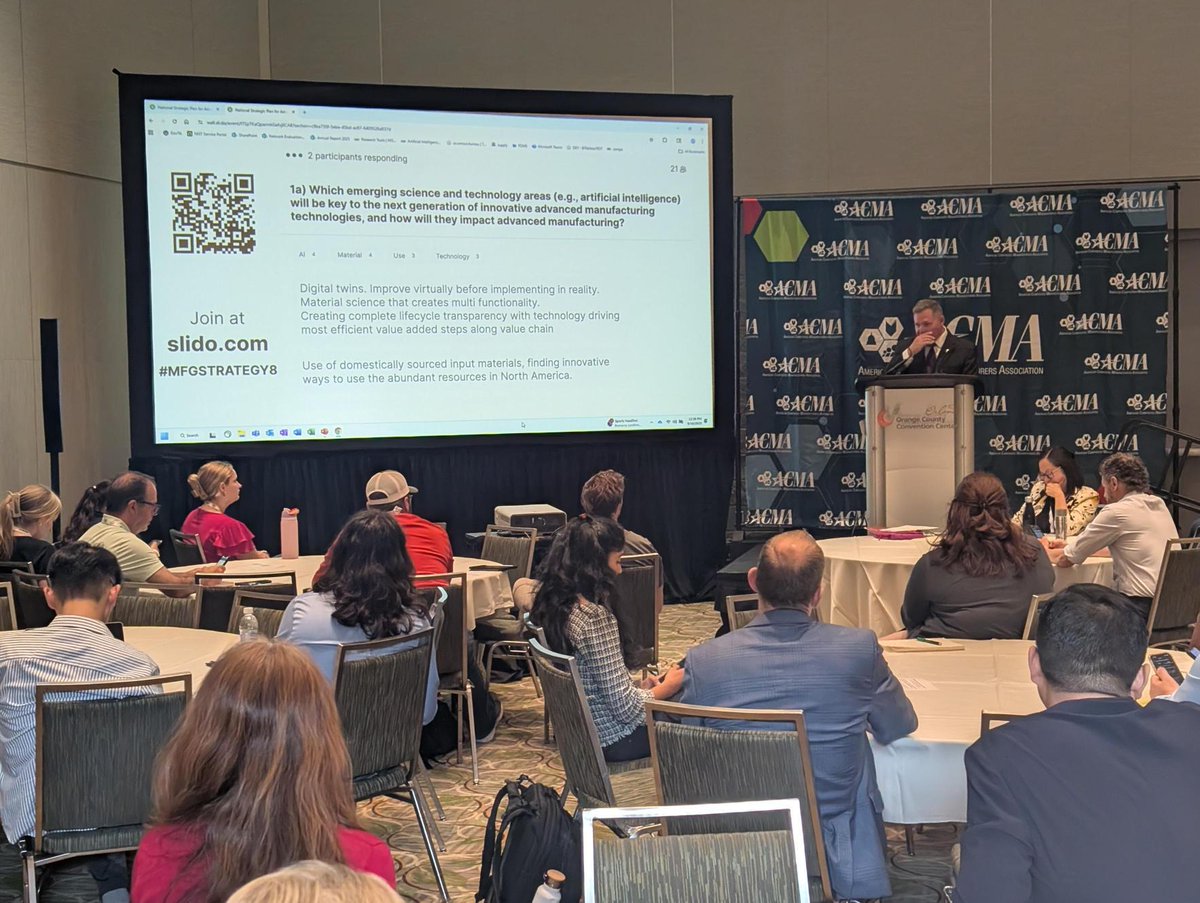 Happening now at #CAMX2025: A special town hall on the 2026–2030 U.S. National Strategic Plan for Advanced Manufacturing. Mike Molnar from the National Institute of Standards and Technology (NIST) is leading the discussion.