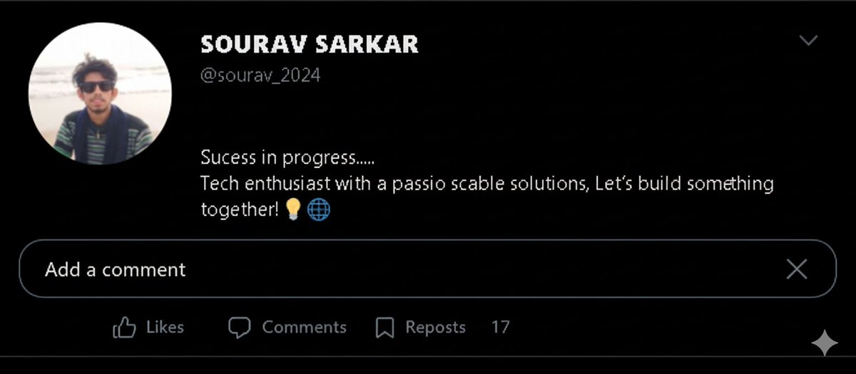 sourav_2024's tweet photo. If you are in tech, let's connect !!
#buildinpublic #letsconnectnow https://t.co/8hU5UkNXGo