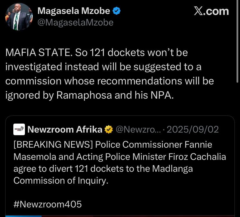Magasela Mzobe is a Flip Flopper of note. Rubbished Ramaphosa Commission and now wants the very toothless commission handle Mkhwanazi matter. 

They like Ramaphosas ANC if it benefits them.