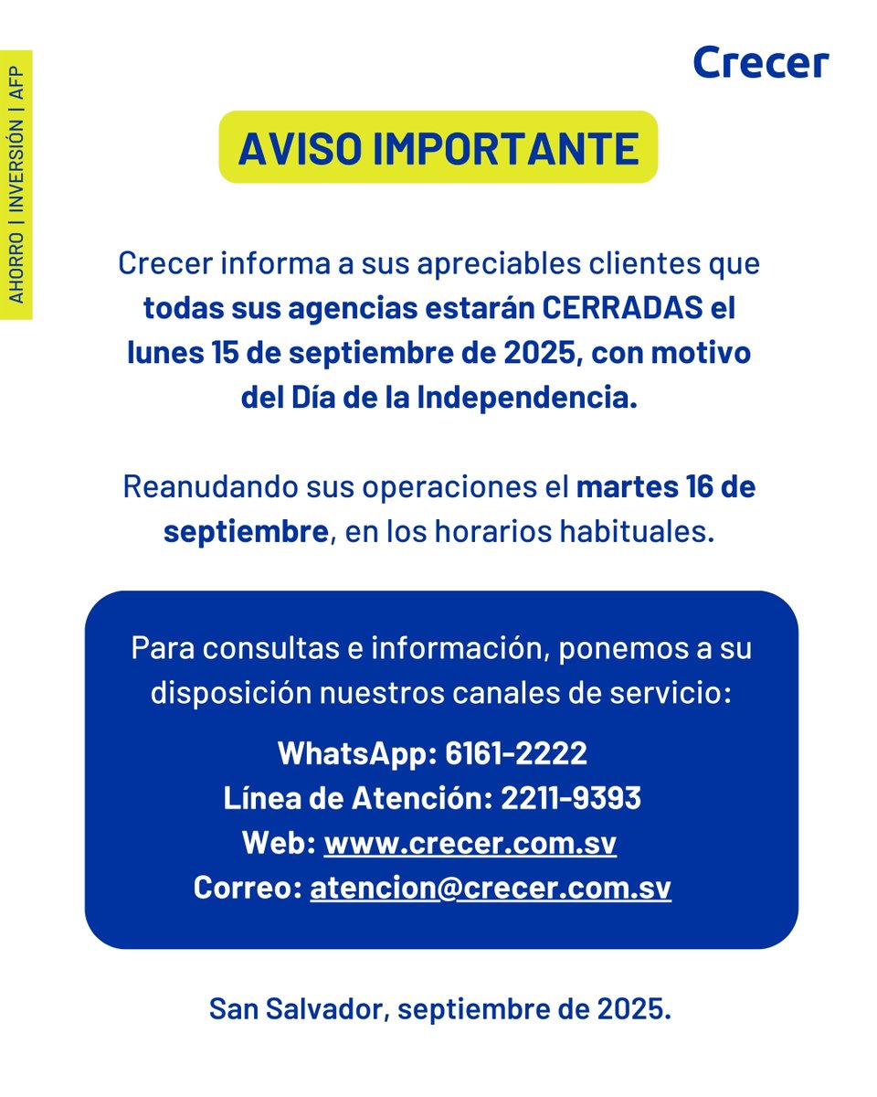 Crecer informa a todo el público 📢

#ServiciosCrecer