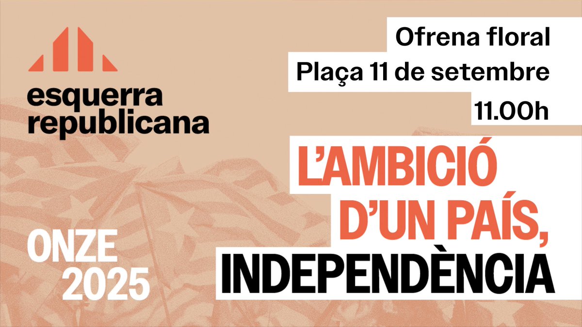 📢Participem en la Diada, la festa nacional de Catalunya! 
Lluitem per un país lliure!✊🏼
Et convidem a participar en l’Ofrena floral.
🗓️11 de Setembre
🕚11.00h
📍Plaça de l’Onze de setembre

#11S2025
#CaldesDeMontbui
#esquerrarepublicana #ElPobleQueBull
#VilaTermal
