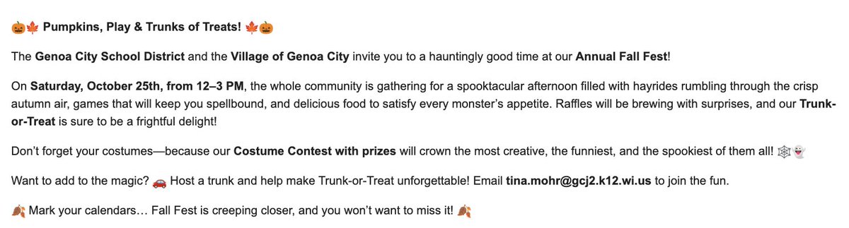 See you at Fall Fest!! Save the date: October 25 from 12-3 at BMS!