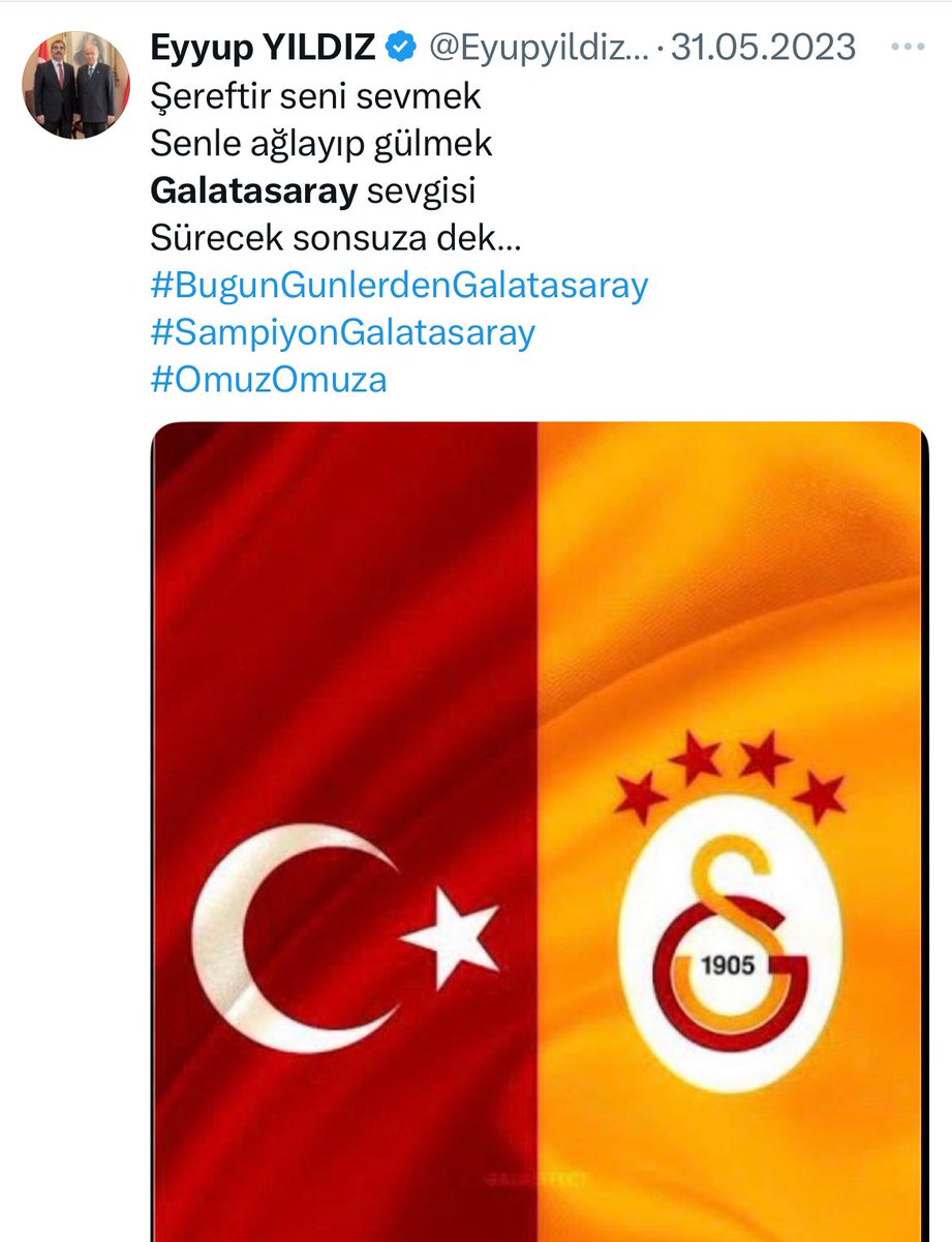 Koşulsuz ve şartsız desteğimiz Ali Koç’tan yana diyen MHP Başdanışmanı Eyyup Yıldız'ın 2022 yılında yaptığı paylaşım;