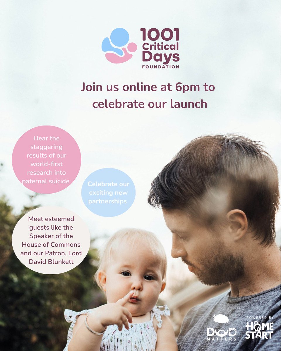 1001 Critical Days Foundation (@1001cdf) on Twitter photo Just 15 minutes to go until our exciting online launch event!
Join us at 6pm - 7pm to talk all things babies, parents and families.
Get your free ticket here: tinyurl.com/e766w3hw
#WorldSuicidePreventionDay #WSPD Just 15 minutes to go until our exciting online launch event!
Join us at 6pm - 7pm to talk all things babies, parents and families.
Get your free ticket here: tinyurl.com/e766w3hw
#WorldSuicidePreventionDay #WSPD