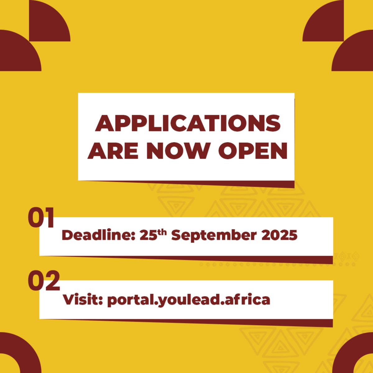 The 9th YouLead Summit is here. Bigger, better, and more impactful than ever!

Applications for YouLead 2025 are now officially OPEN! 
Apply today: portal.youlead.africa

Don’t miss the chance to be part of Africa’s largest youth gathering.

See you there!