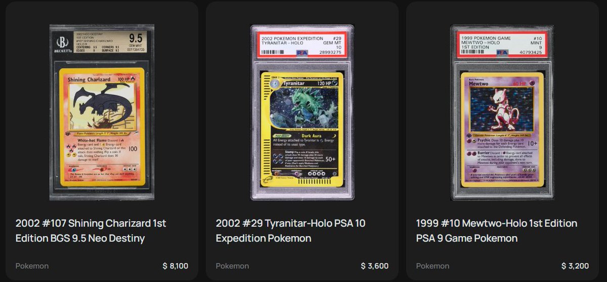 The next Meta is unfolding.

Onchain RWA creates a new ecosystem, tapping into infinite liquidity beyond crypto.

My friends and I have been pivoting to TCG markets for the last yr and it's been super fun to say the least.

Steadier returns, another way to off ramp and to realize