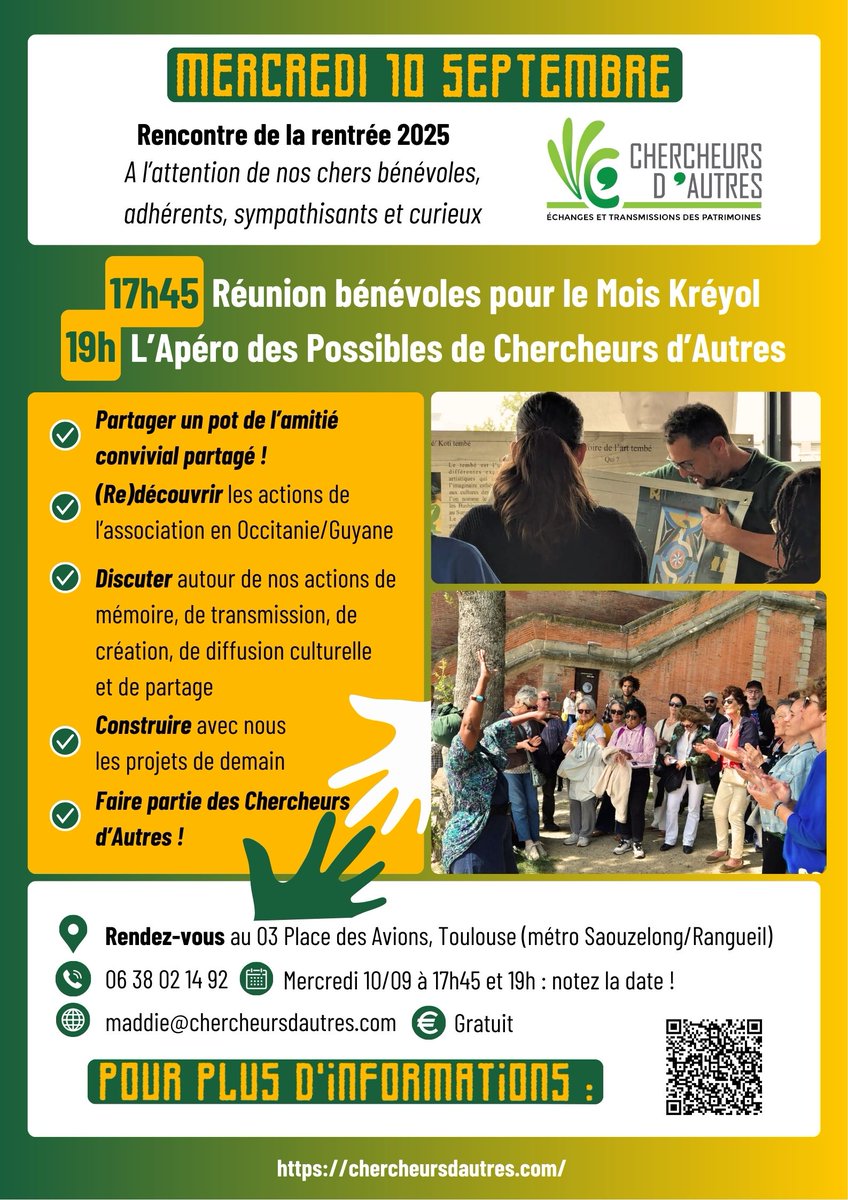 Bonjour tout le monde ! 

🥂 Côté Toulouse, on se retrouve ce soir pour l’Apéro des Possibles, l’apéro des adhérents, sympathisants et curieux !

Visioconférence disponible : us06web.zoom.us/j/83375639760?…. 

#RencontresAssociatives