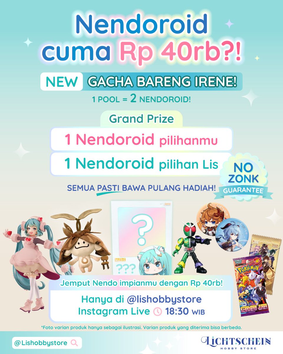 lishobbystore's tweet photo. 40K Bisa Dapet Nendoroid!?

Lis-tener, besok jam 18.30 kita bakal Live di IG dengan gacha baru 🔥

Grand Prize → bebas pilih Nendoroid apa aja!
NO ZONK – semua pasti bawa pulang barang 🎁

Detail lengkap ada di Instagram post, jangan lupa cek ya 👀
Siap roll bola-bola besok? 🚀 https://t.co/cUEY8KTbWs