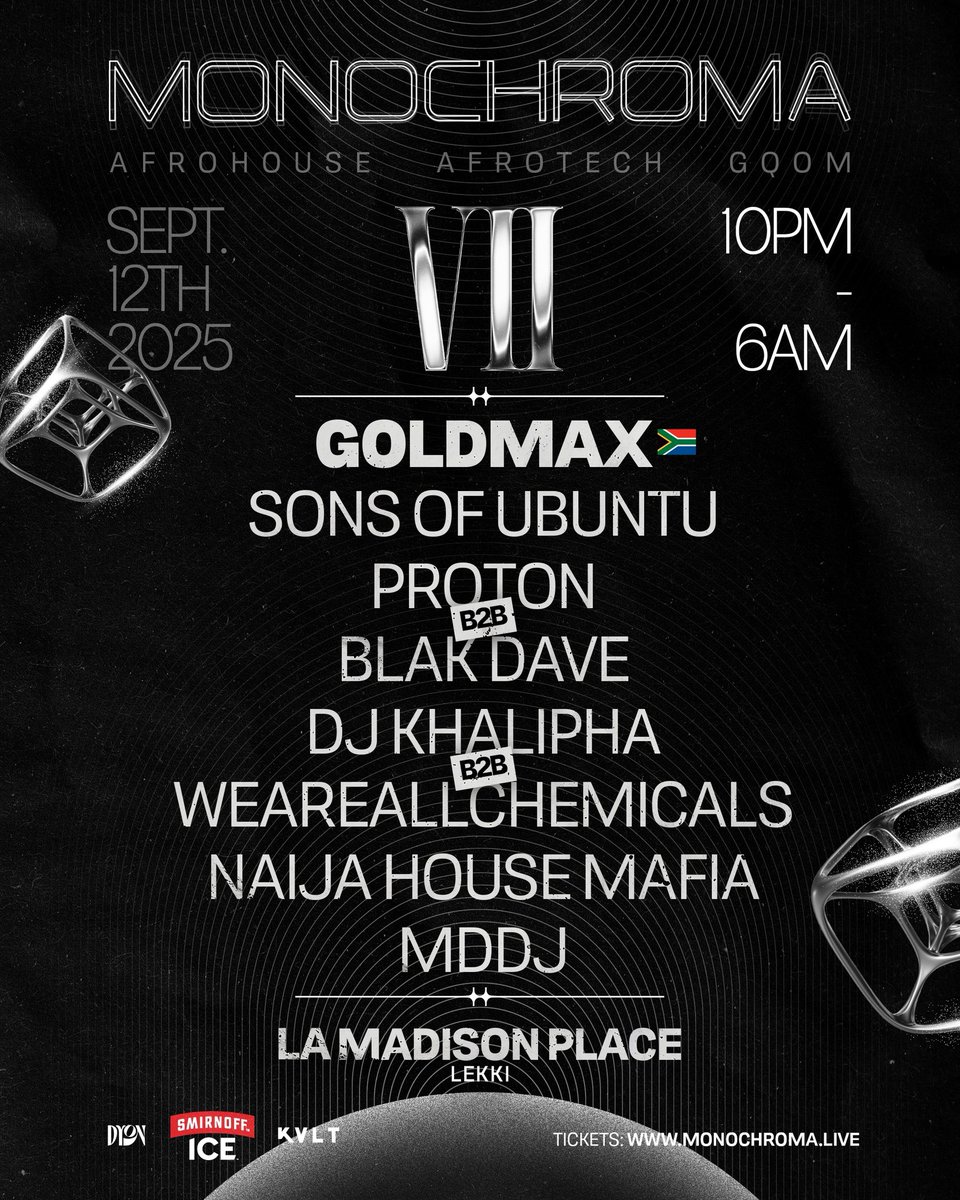 Monochroma VII is stacked. From Goldmax to your homegrown favorites, this lineup is chaos on the dance floor guaranteed!!!

Second release tickets out now. Monochroma.live 

<a href="/Monochromalive_/">MONOCHROMA</a>