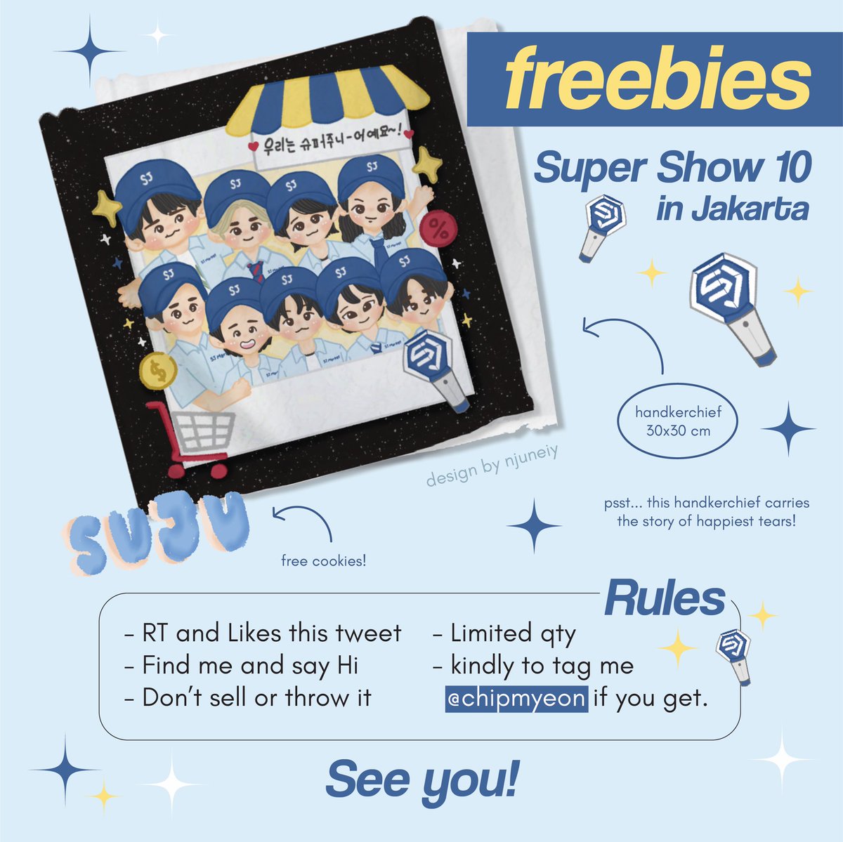 💙SUPER JUNIOR 20th Anniversary TOUR <SUPER SHOW 10> in JAKARTA💙

Help RT &amp; Likes

Freebies by @Chipmyeon
Support Design <a href="/njuneiy/">njun</a> 

📆 13 Sept, 2025
📍 ICE BSD
⏰ TBA
‼️ Limited Quantity

How to claim:
- ⁠Like and repost this post
- ⁠Please tag me once you get the freebies 🤗