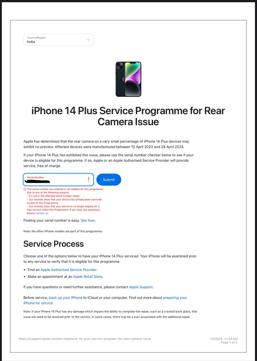 vivek91994's tweet photo. @TheLallantop Wow, my iPhone 14 Plus rear camera stopped working. 
Apple agrees it’s a known issue… but still asks me to pay for repair. 
Premium phone, premium excuses 🙃
 @Apple @AppleSupport https://t.co/w7qQOGzjHc